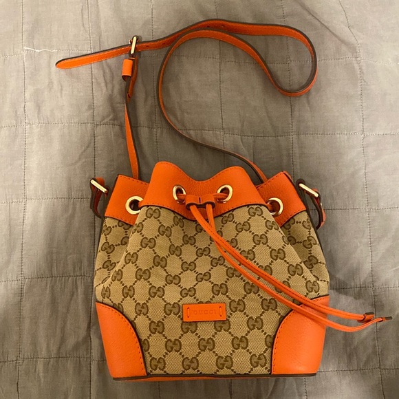 Gucci orange monogram canvas bucket crossbody shoulder bag - Picture 4 of 10